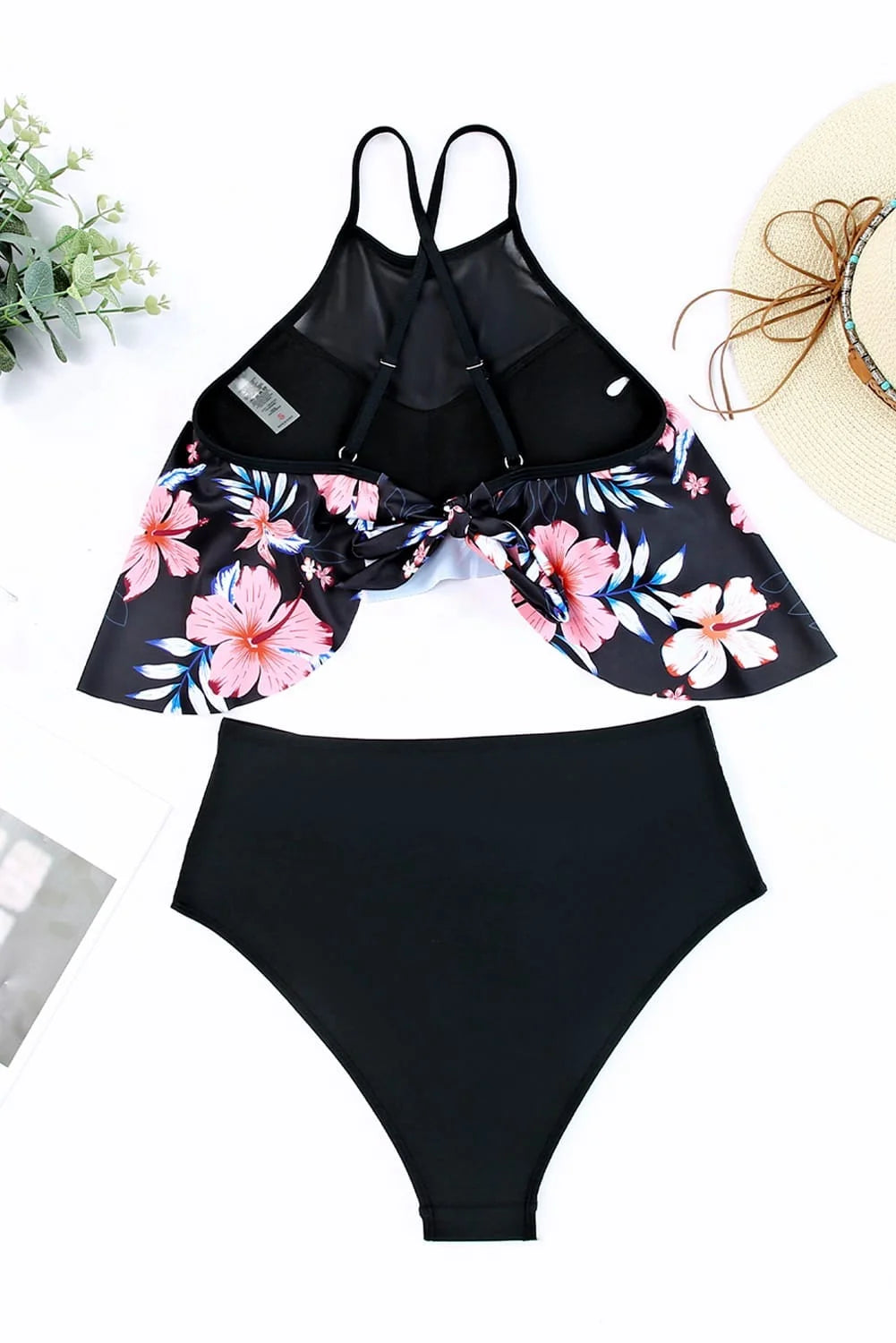 Mesh Floral Splicing High Waist Bikini
