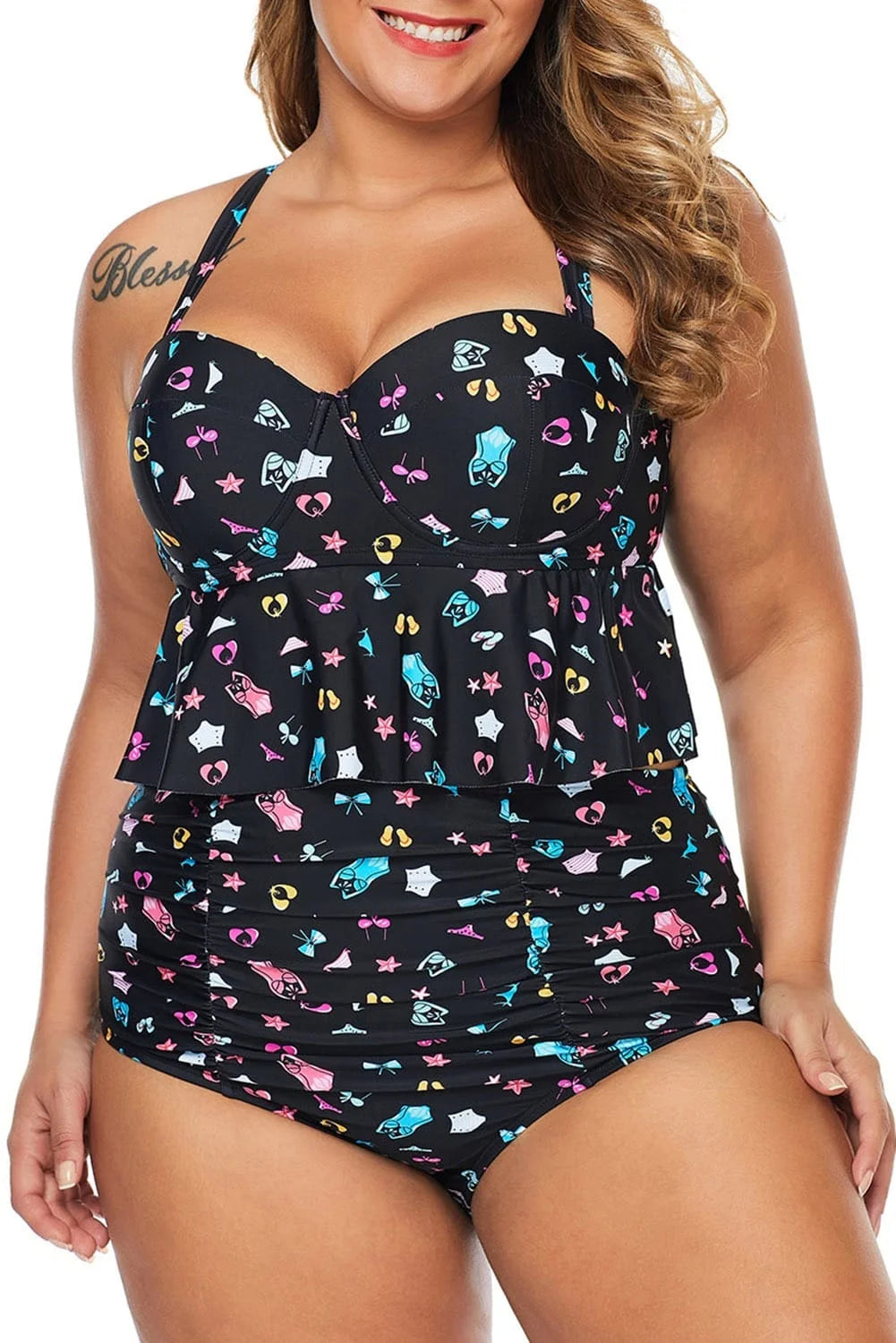 Beach Print Ruffle Tankini