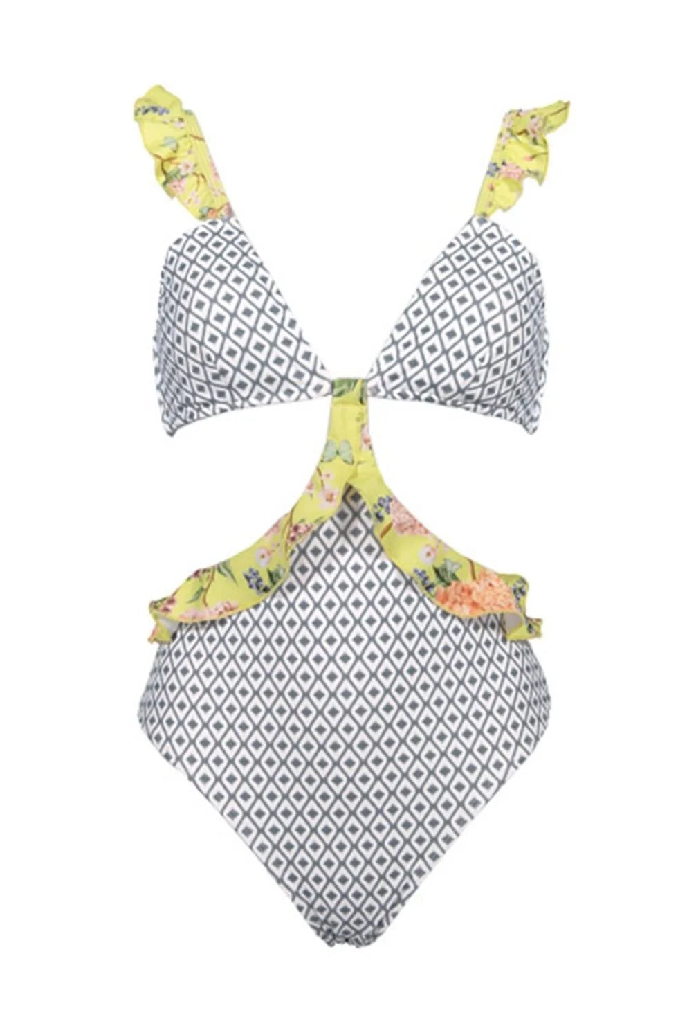 Geometric Print Ruffles Cutout Monokini