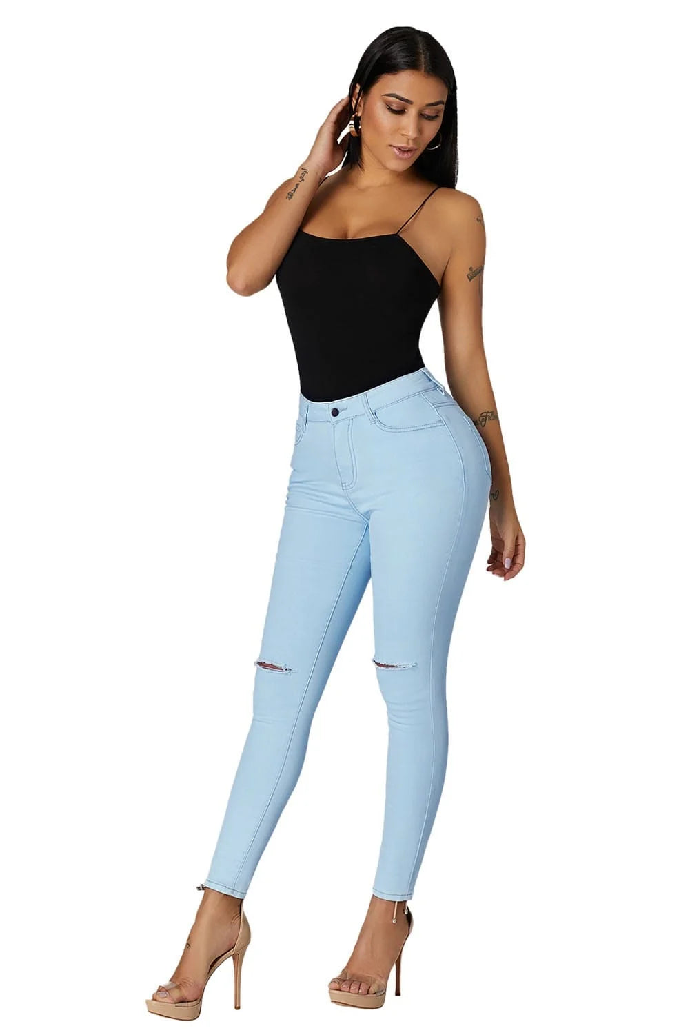 Slit Knee Denim Pants