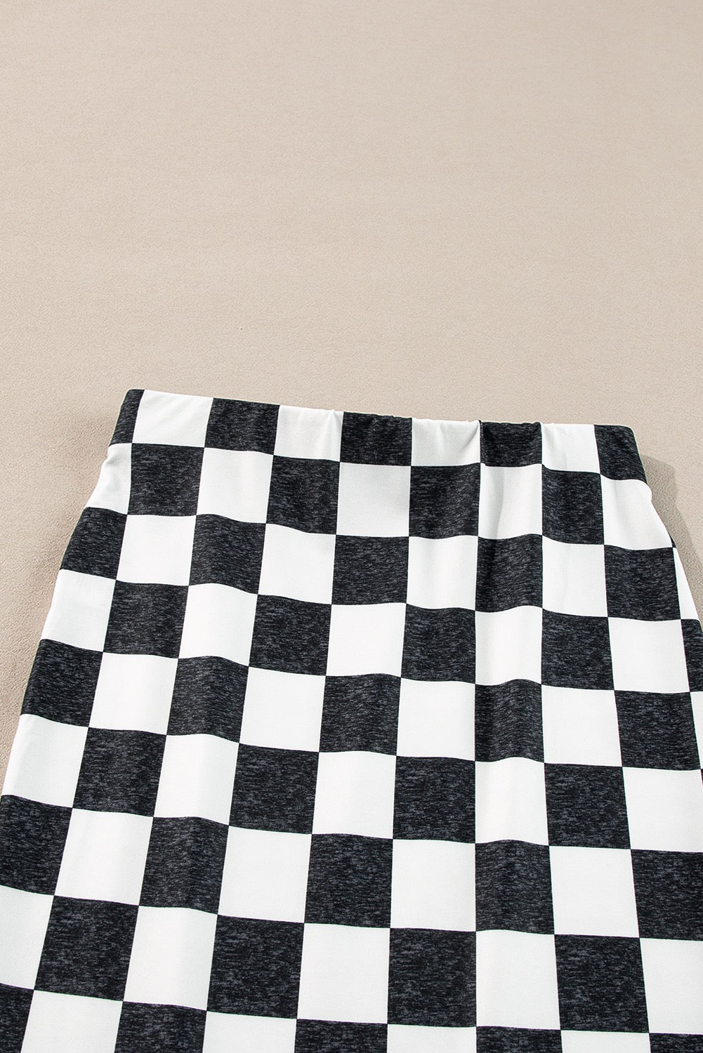 Checkered Side Slit High Waist Midi Skirt