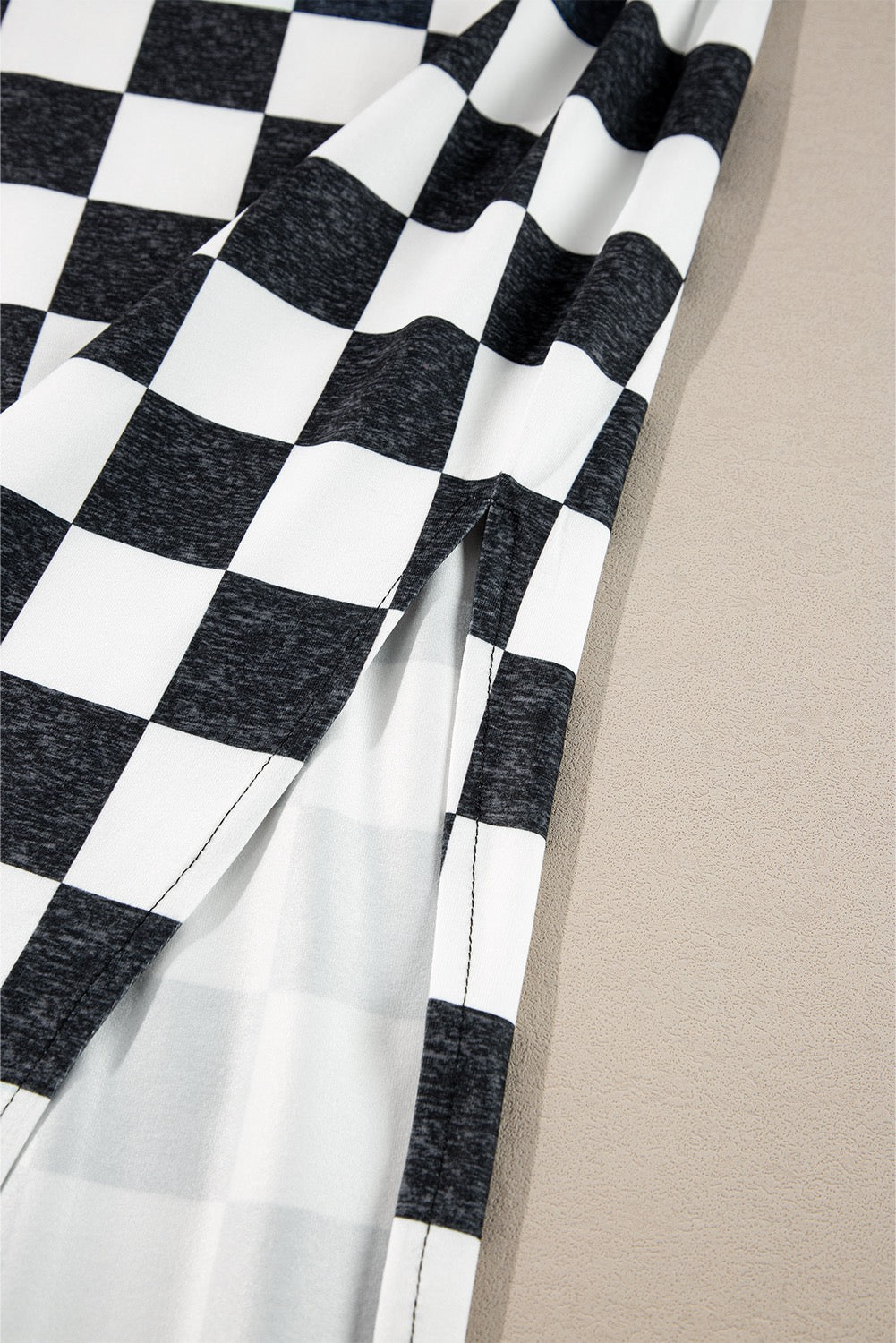 Checkered Side Slit High Waist Midi Skirt