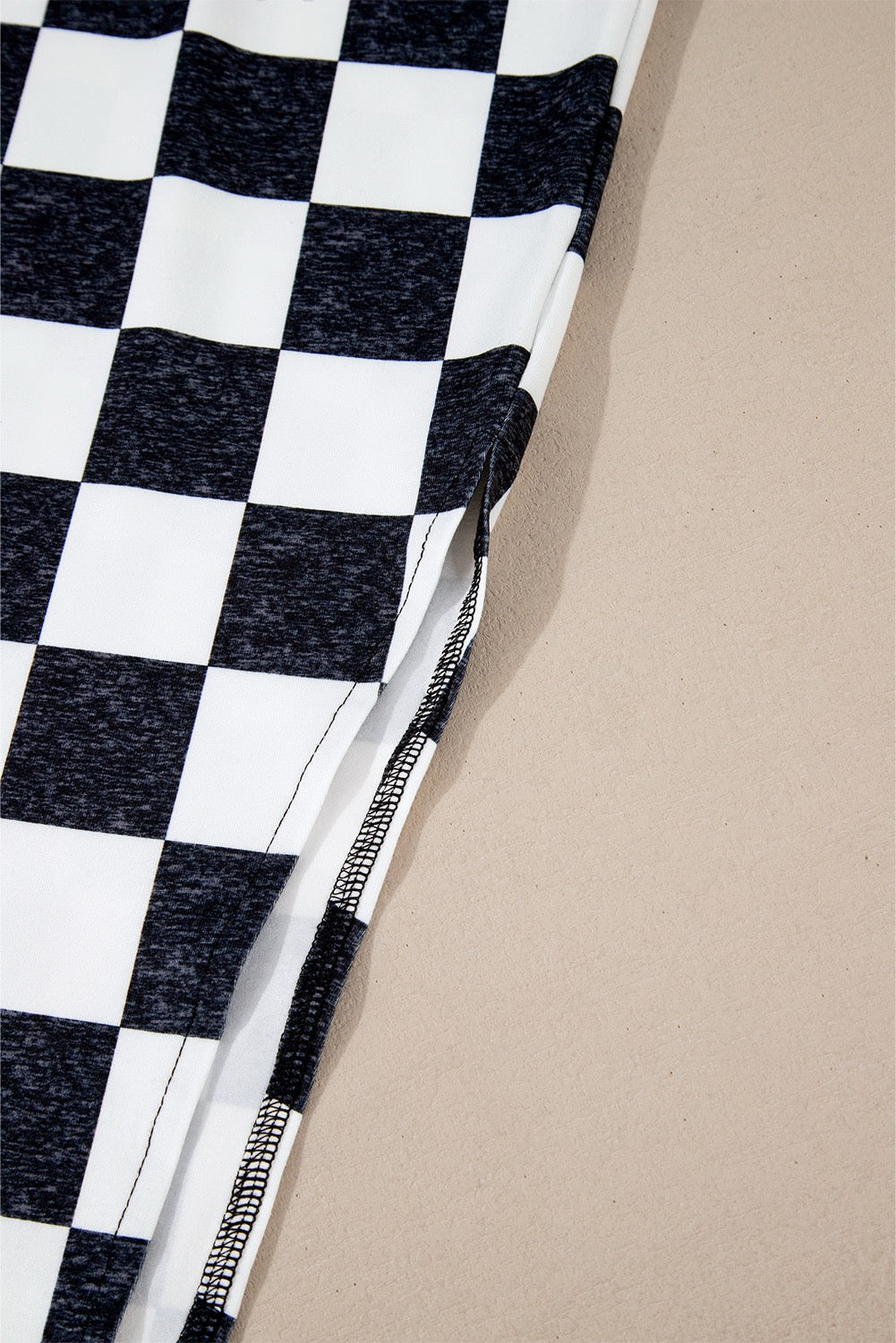Checkered Side Slit High Waist Midi Skirt