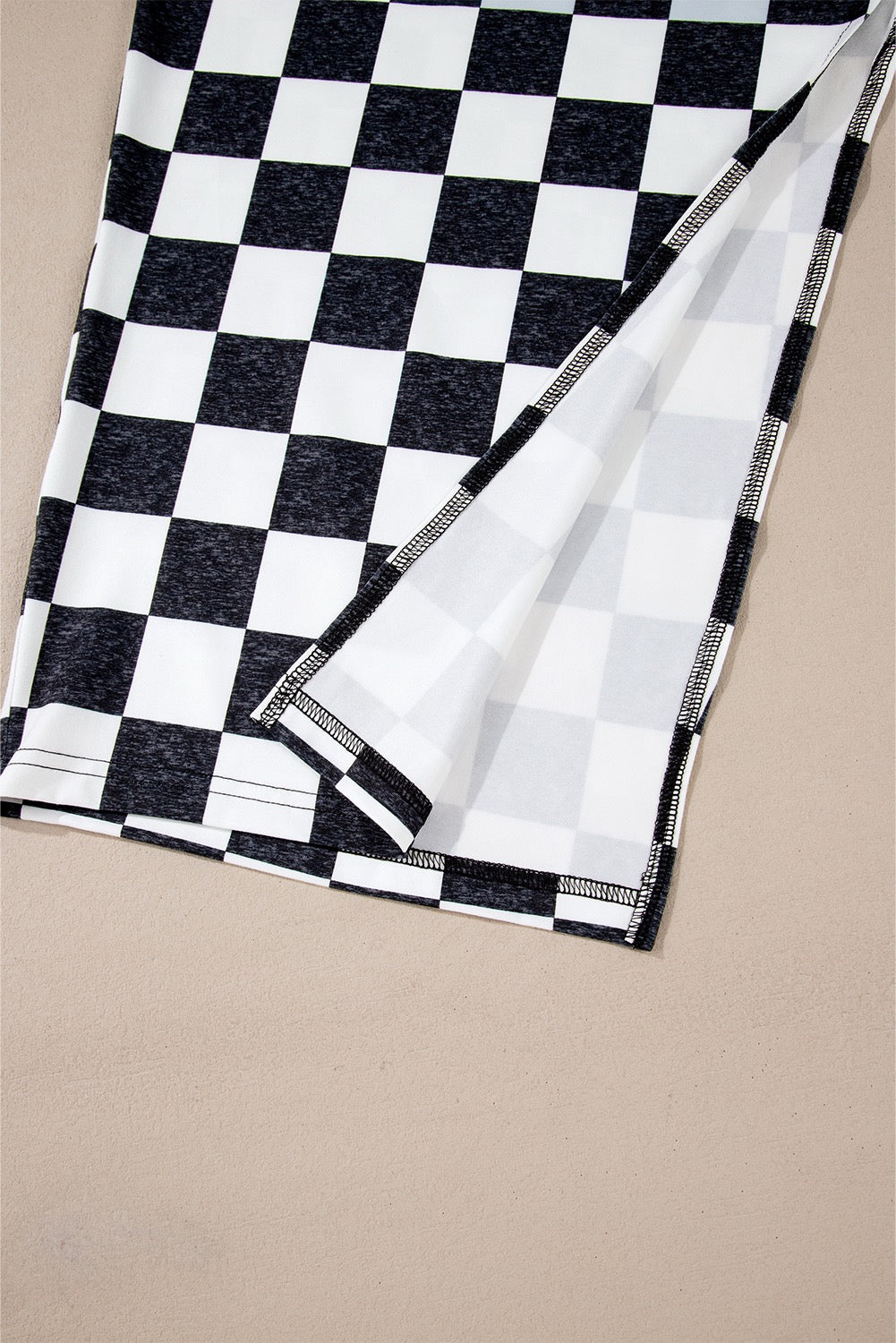 Checkered Side Slit High Waist Midi Skirt