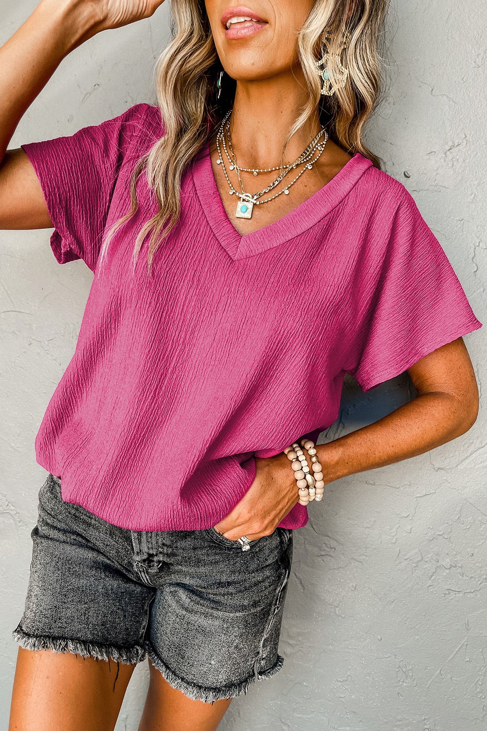Crinkled Wide Sleeve T shirt