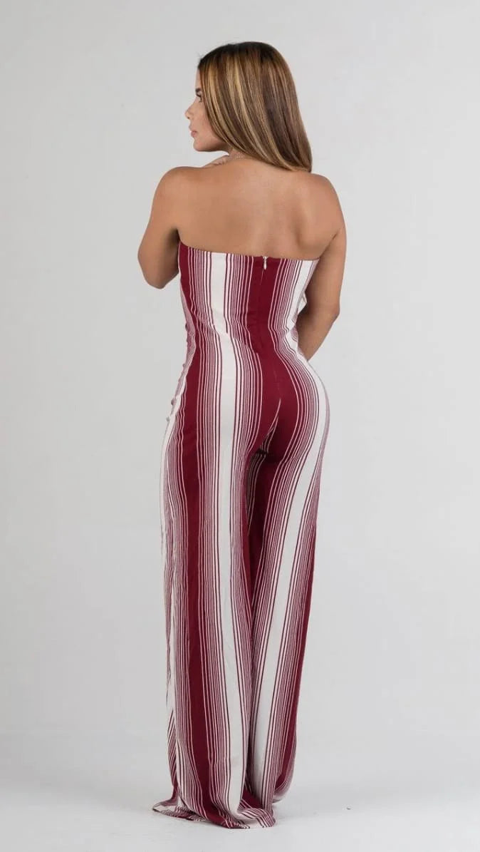 Plunge Striped Jumpsuit