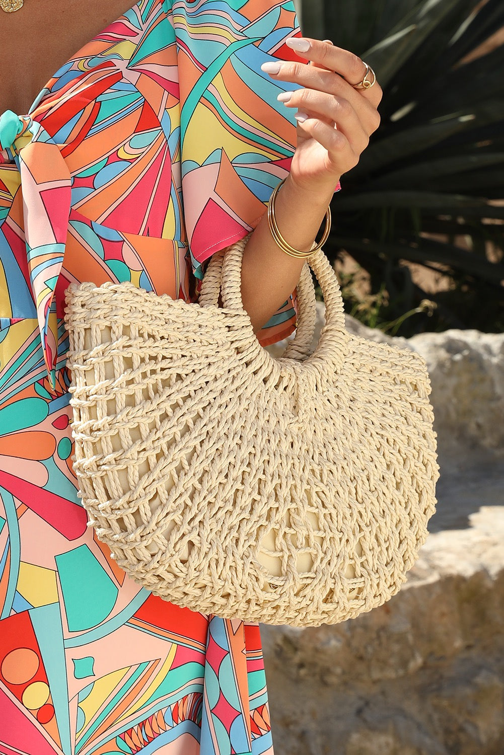Coastal Chic Bamboo Crescent Handbag