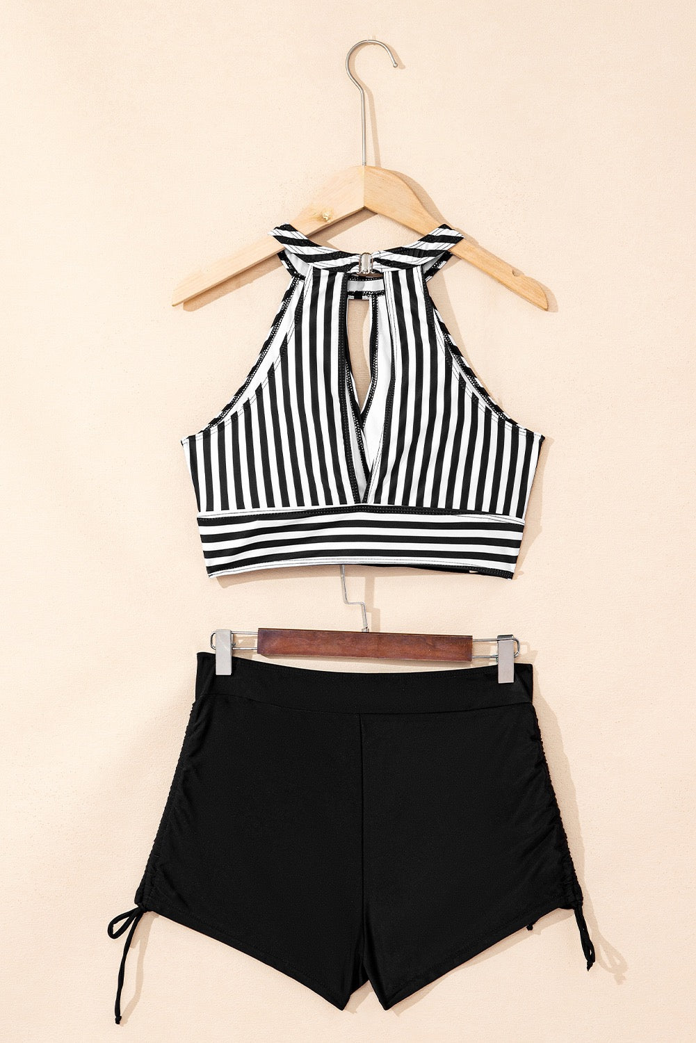 Classic Black & White Striped Two-Piece Swim Set