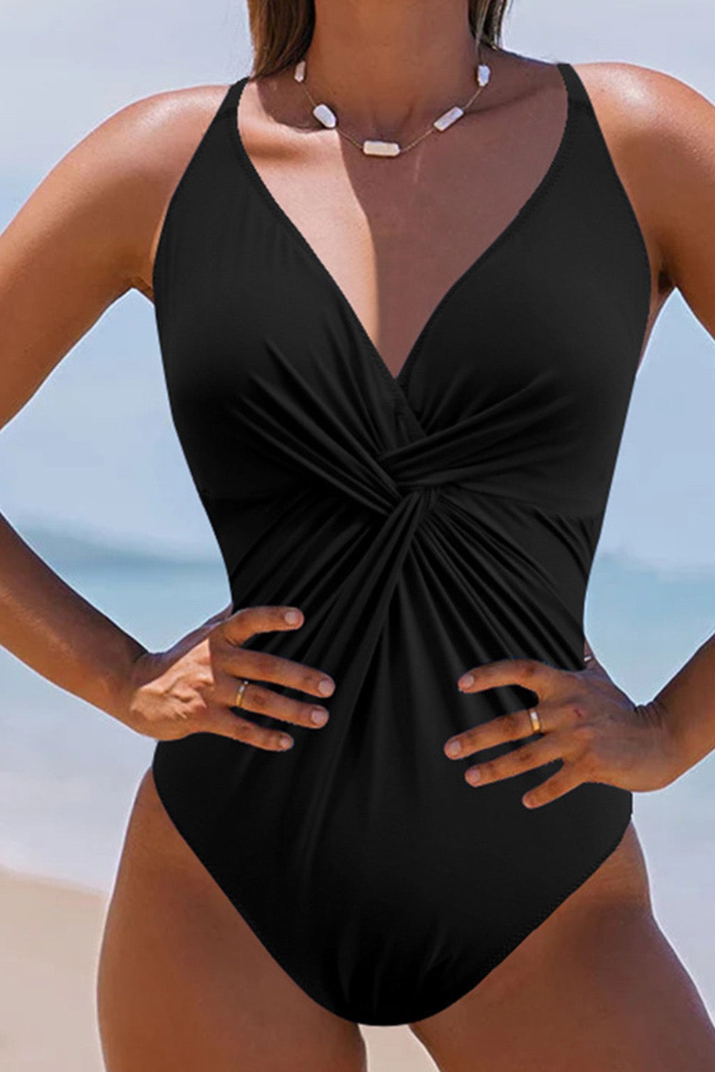 Black Twist Detail Slimming One-Piece Swimsuit