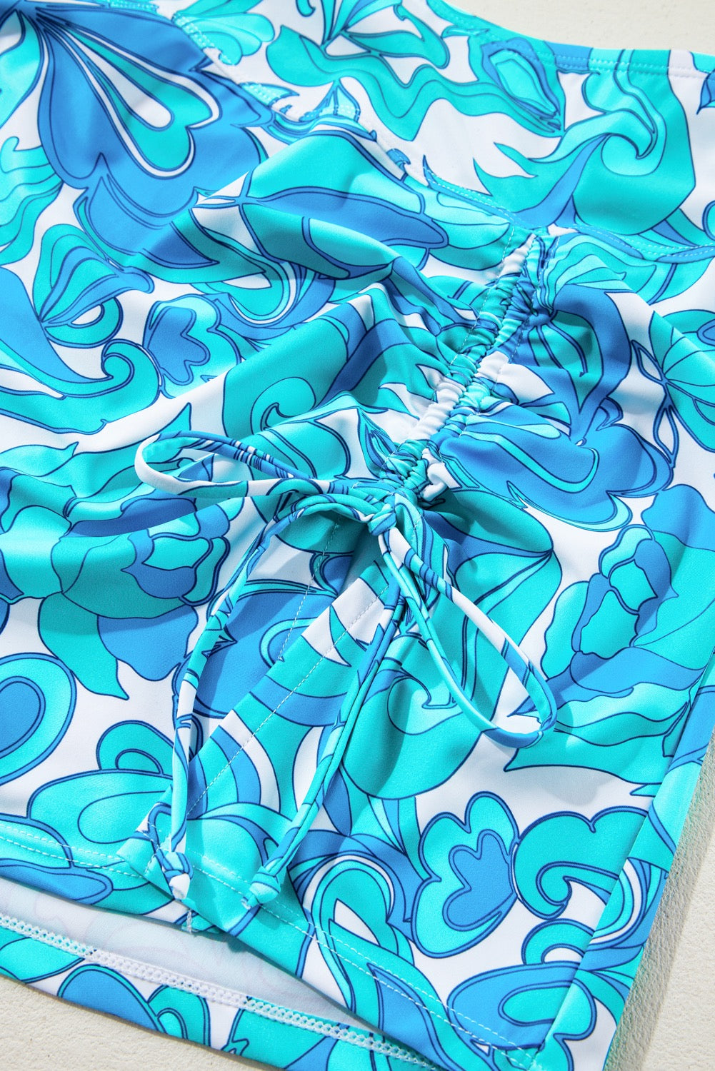 Aqua Floral Halter Tankini Skirt Set