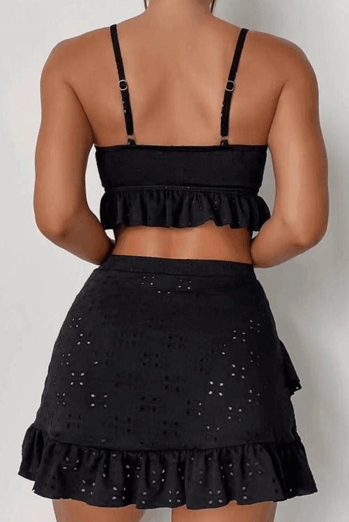 Knotted Ruffle Trim 3 pcs Bikini Set