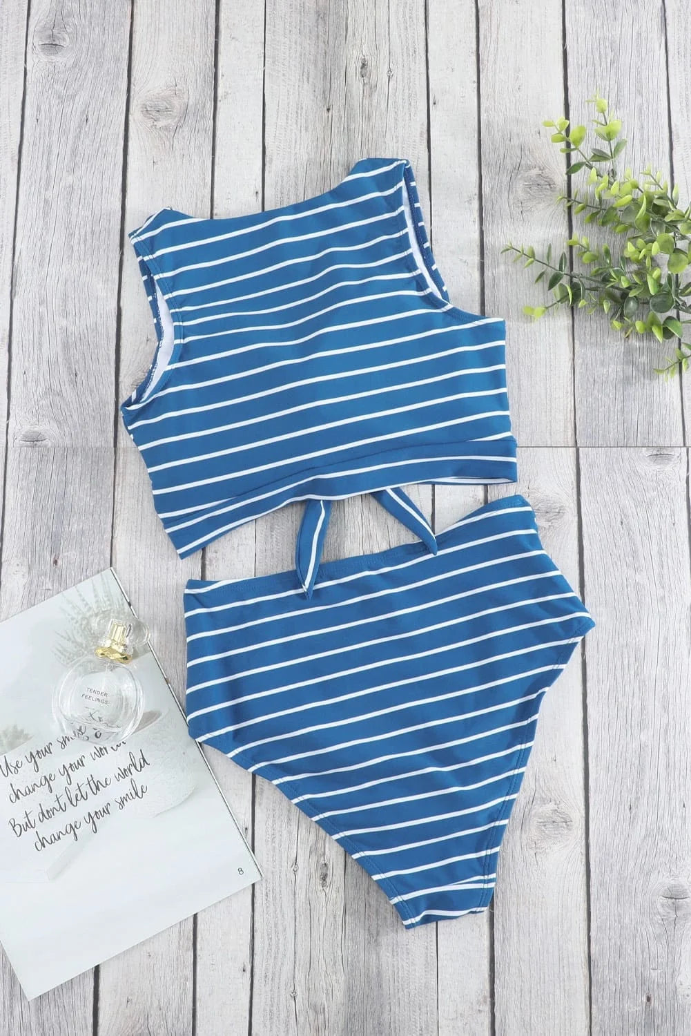 Striped Tie Knot High Waist Bikini