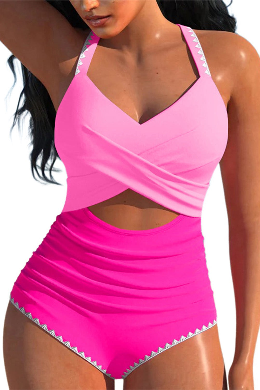 Pink Gradient Slim-Fit One-Piece Swimwear