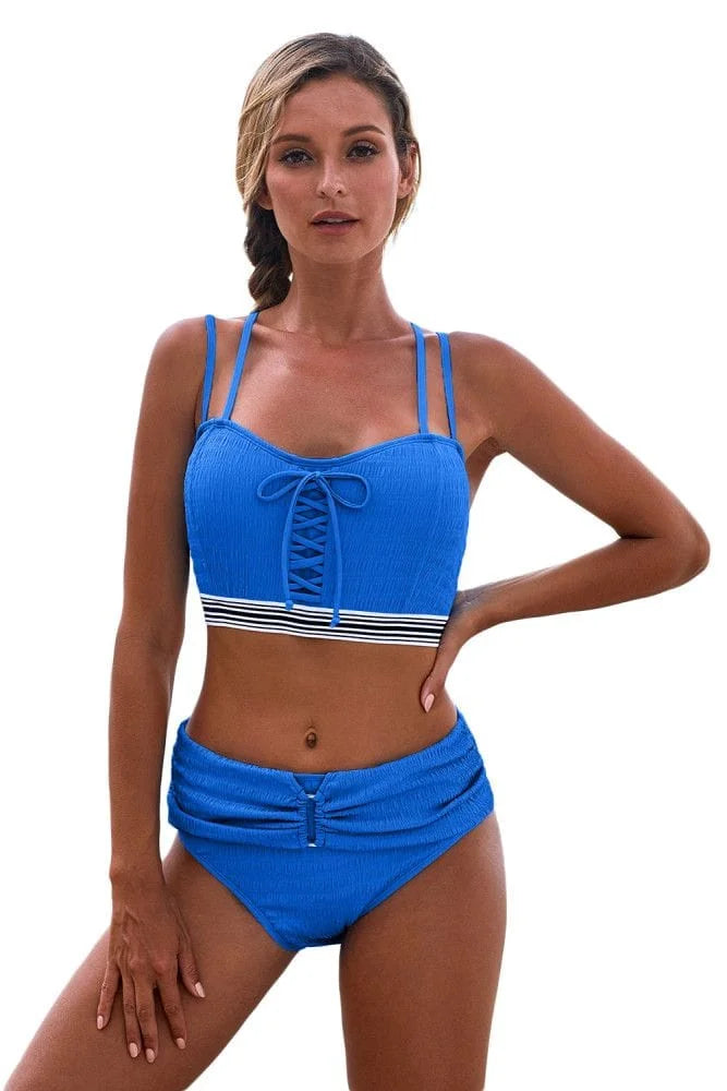 Lace Up Detail High Waist Bikini
