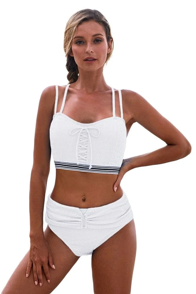 Lace Up Detail High Waist Bikini