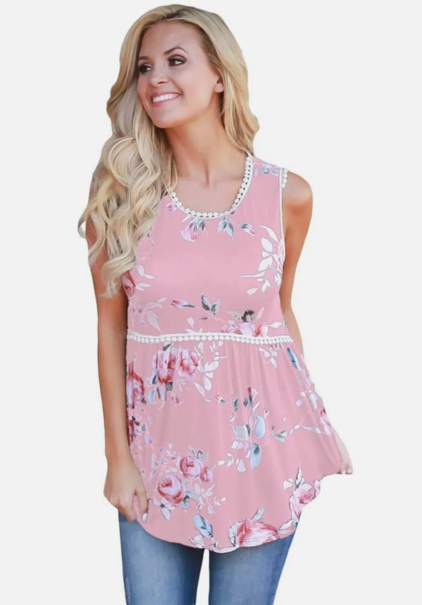 Floral Pom Pom Lace Trim Top