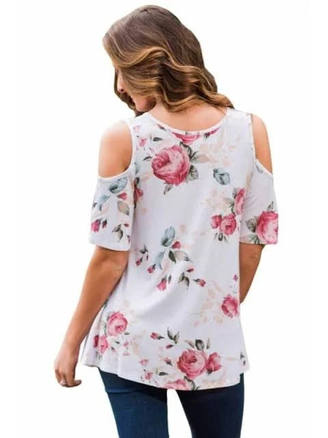 Floral Shoulder Cut Top
