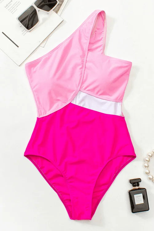 Colour Block Patchwork One Shoulder Monokini