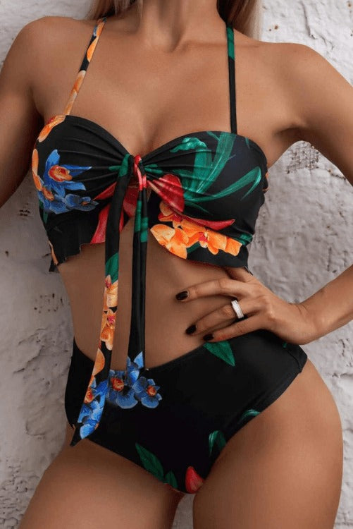 Floral Twist Front Bikini with Coverup Swimsuit (3 pcs)