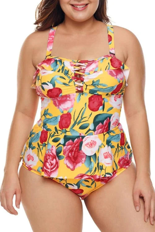 Floral Sunshine Crisscross Teddy Swimsuit