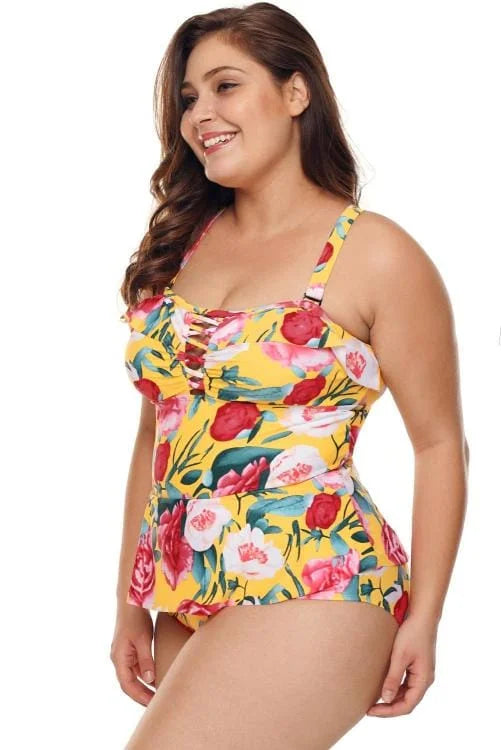 Floral Sunshine Crisscross Teddy Swimsuit