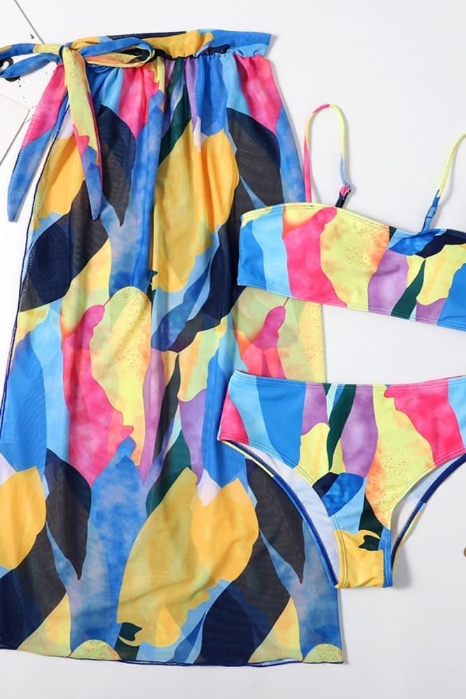 Colour Block Bikini & Coverup Set