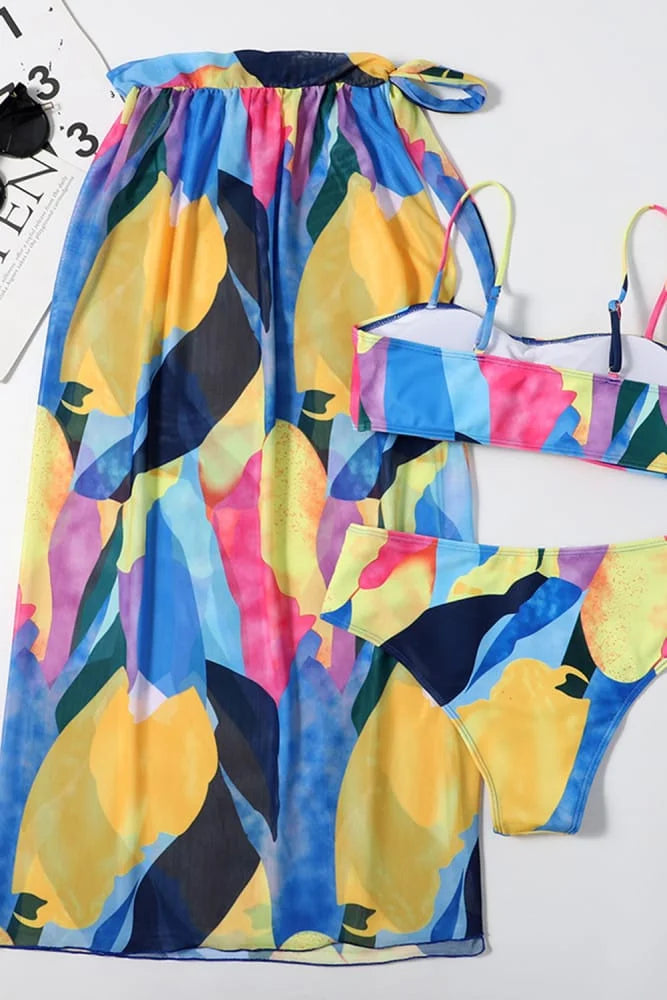 Colour Block Bikini & Coverup Set