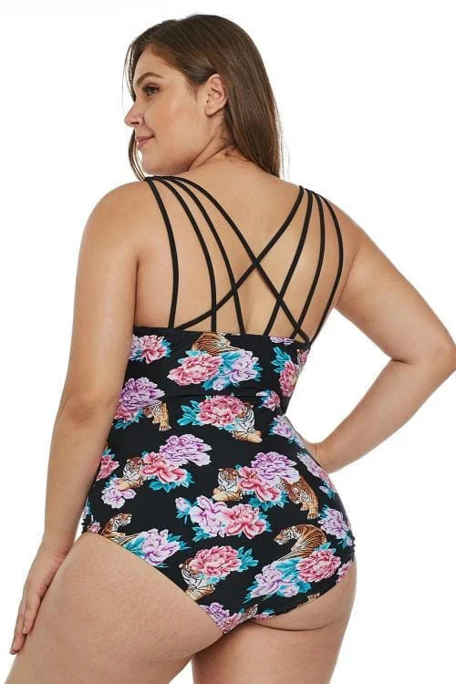 Tiger Floral Push-up Monokini