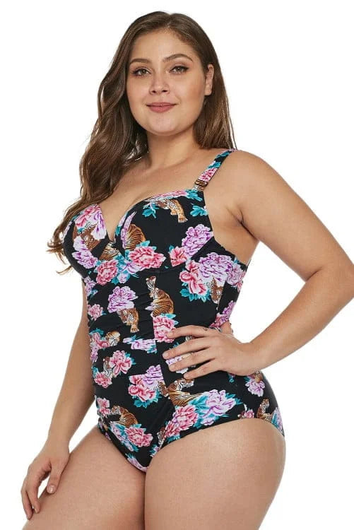 Tiger Floral Push-up Monokini