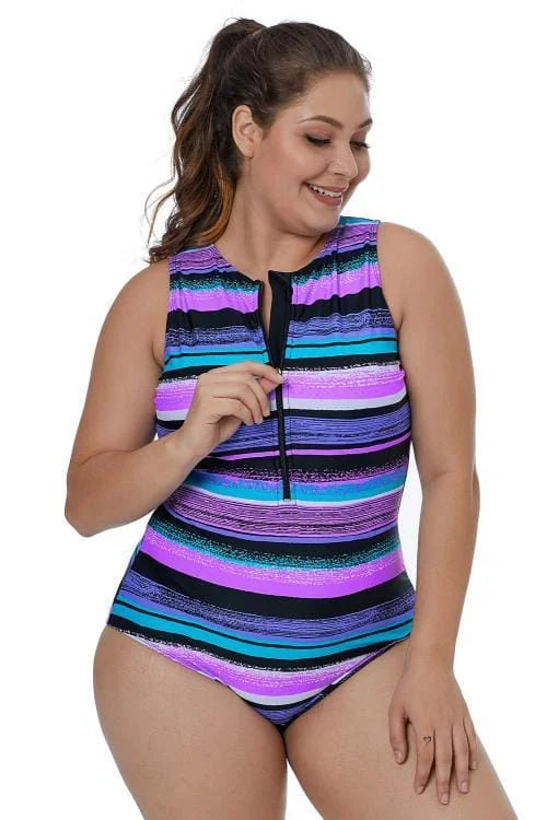 Multi Striped Zipper Monokini