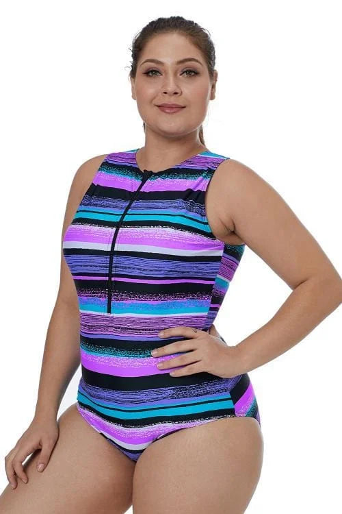 Multi Striped Zipper Monokini