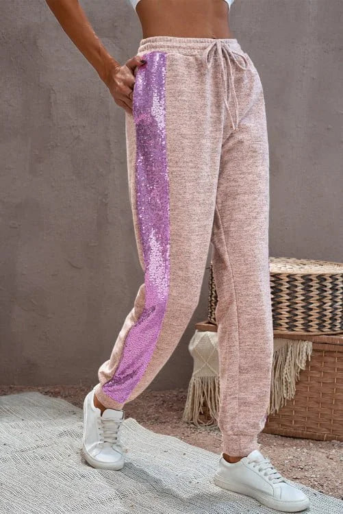 Stripe Sequin Jogger Pants