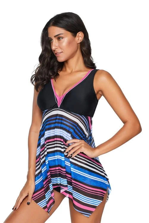 Striped Asymmetric Tankini Set