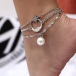 Angel Croshet Face Star Moon Beaded Layered Anklet