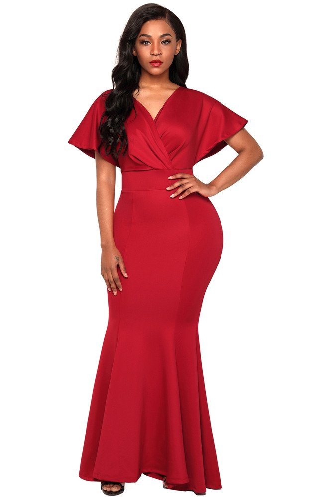 Angel Croshet Cross Over Neck Fishtail Evening Dress