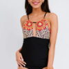 Angel Croshet Floral Leopard Contrast Monokini