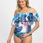 Angel Croshet Floral Ruffles Maternity One Piece Swimsuit