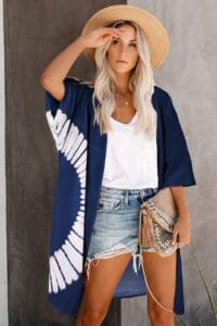 Tie & Dye Open Front Coverup - Free Size, blue
