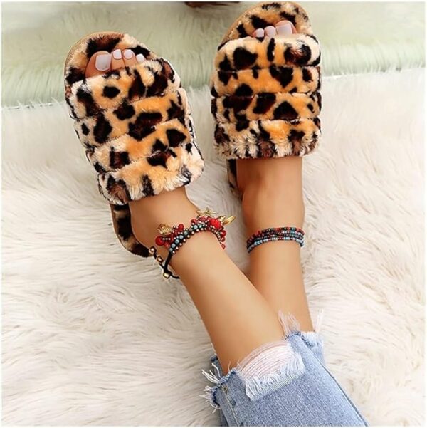 Angel Croshet Leopard Open Toe Plush Slippers