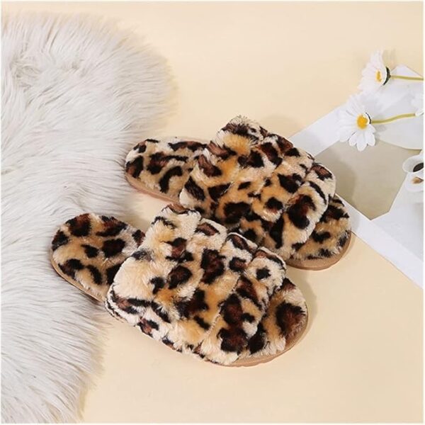 Angel Croshet Leopard Open Toe Plush Slippers