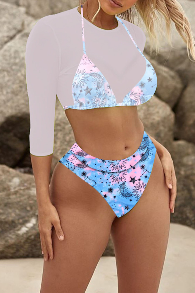 Sun Star & Moon Triangle High Waist Bikini with Crop Top (3 pcs) -  angelcroshet