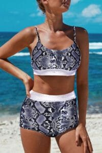 Snake Print Glitter High Waist Bikini - S