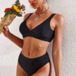 Buy swimwear for women at a store.Ribbed Texture Bikini Set