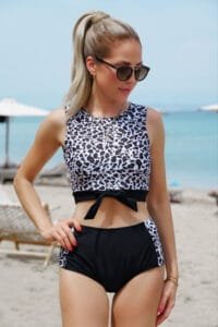 Leopard Patchwork High Waist Bikini With Tie Knot