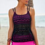 Colour Block Lace Drawstring Tie Tankini Set