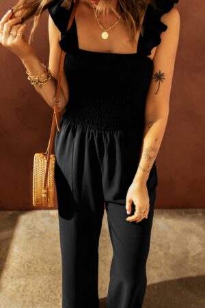 Sleeve Smocked Wide Leg Jumpsuit