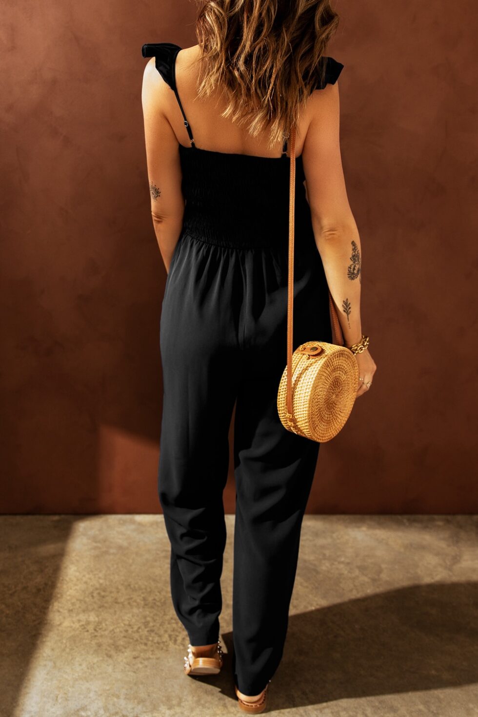 Sleeve Smocked Wide Leg Jumpsuit