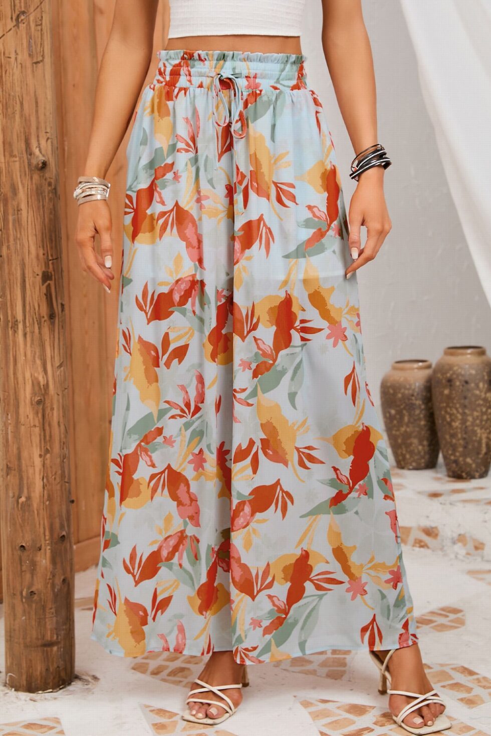 High Waist Floral Print Wide Leg Pants