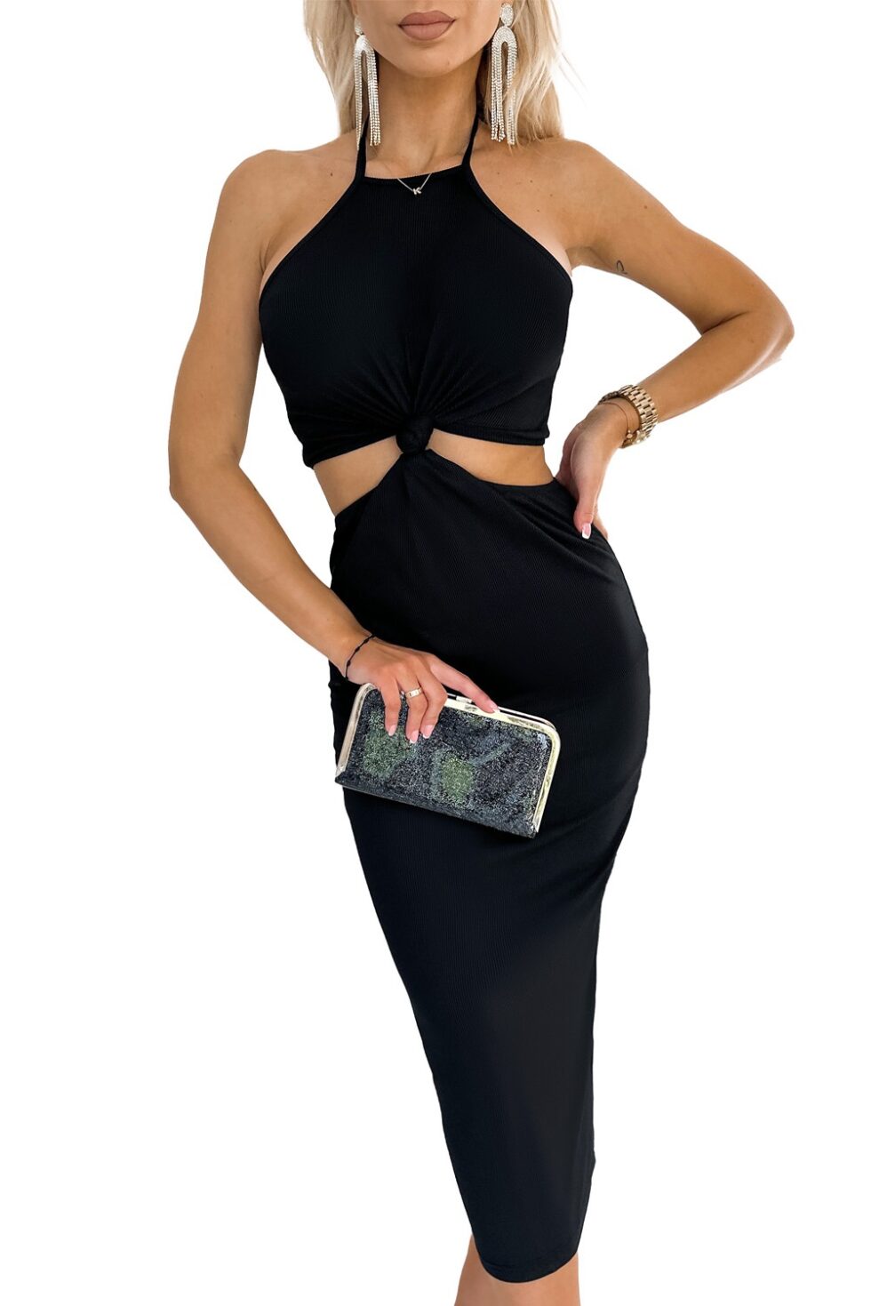 Twist & Cutout Black Pencil Dress