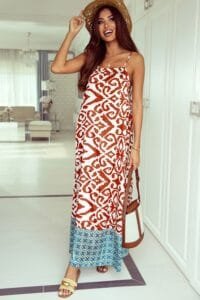Geometric Print Sleeveless Maxi Dress